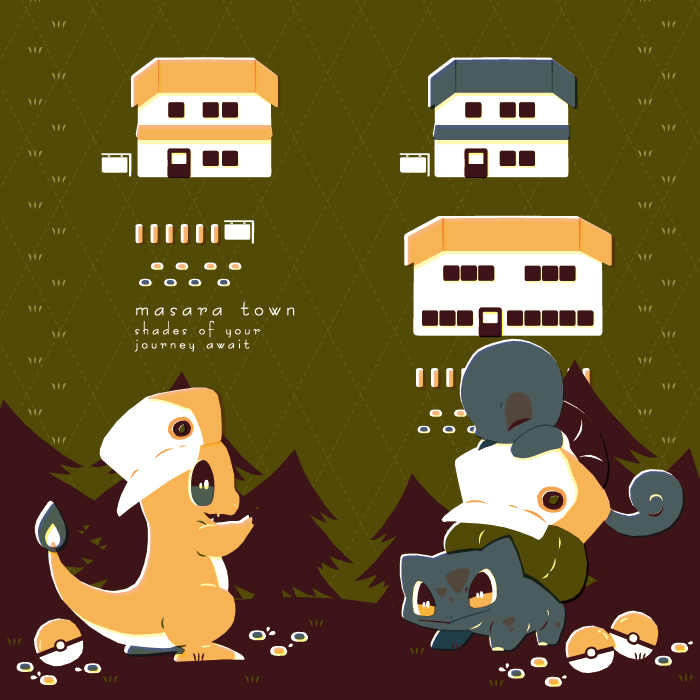 badge, bulbasaur, button_badge, charmander, closed_eyes, commentary, creature, english_text