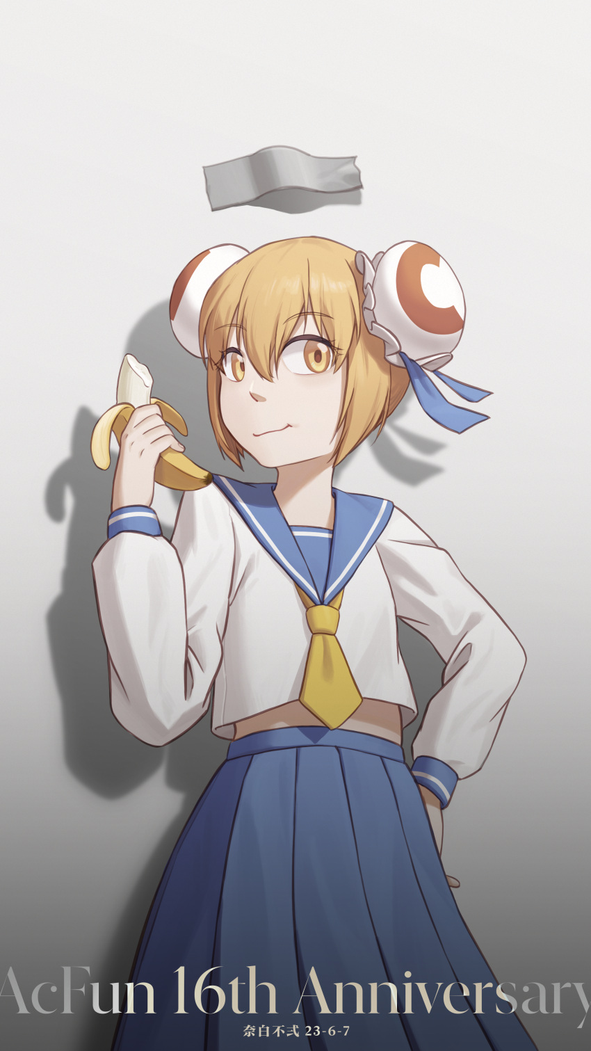 1girl, :t, absurdres, acfun, acfun_girl, against_wall, anniversary, artist_name