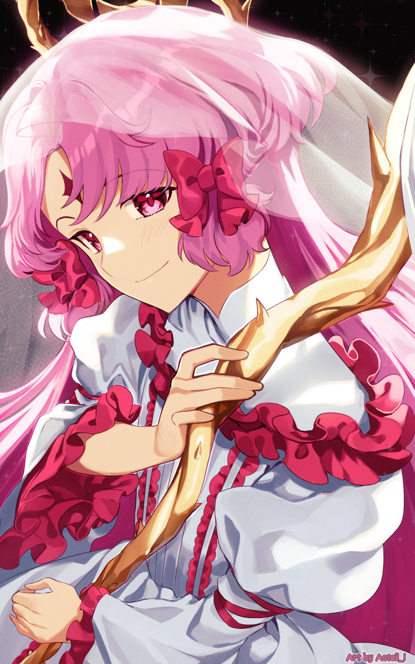 1girl, absurdres, artist_name, asteli_i, bow, closed_mouth, commentary, dress