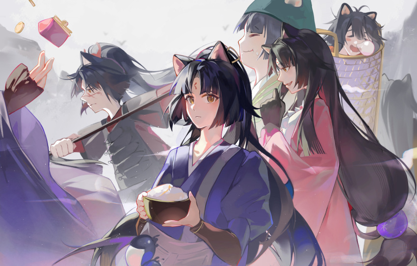 6+girls, absurdres, amukeer, animal_ears, arknights, bag, black_gloves, blood