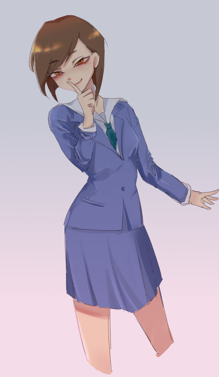 1girl, absurdres, aqua_necktie, blazer, blue_jacket, blue_skirt, bob_cut, breasts