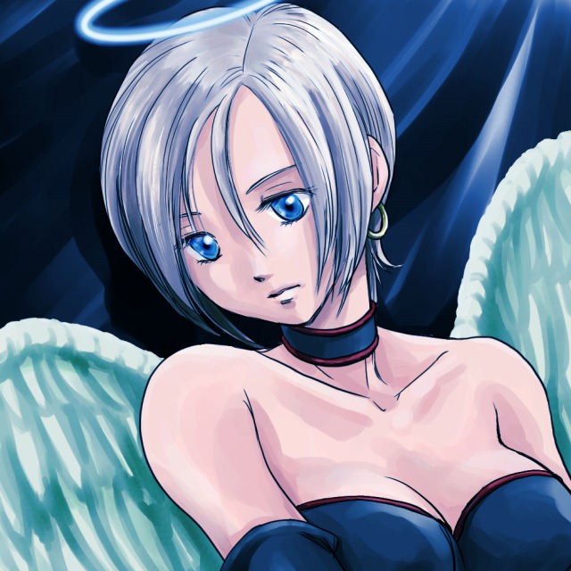 blue_eyes, breasts, chinyan, choker, cleavage, dragon_quest, dragon_quest_ix, earrings