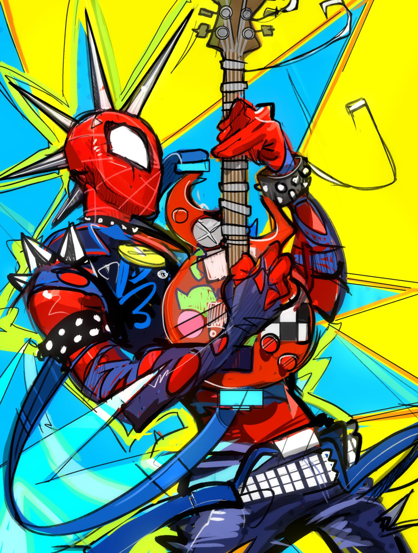 1boy, belt, cutiicosmo, electric_guitar, formal, guitar, highres, holding