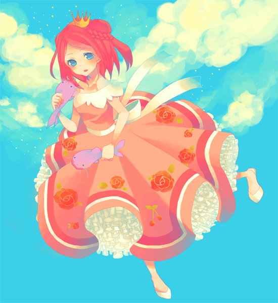 bitikara, cherry, cloud, crown, fish, flower, food, fruit
