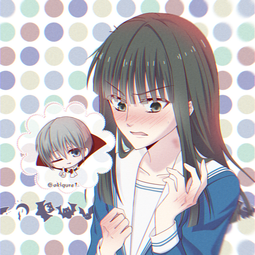1girl, akigure1, bad_source, chibi, frown, fruits_basket, hickey, highres