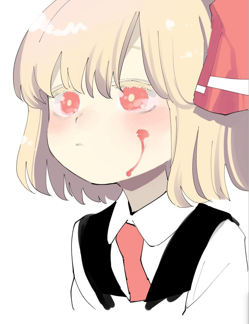 1girl, black_vest, blonde_hair, blood, blood_on_face, closed_mouth, collared_shirt, highres