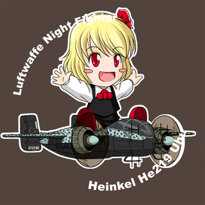 airplane, blonde_hair, chibi, hair_ribbon, he_219, lowres, red_eyes, ribbon