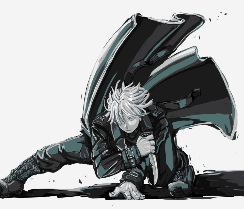 1boy, black_coat, black_pants, blonde_hair, coat, combat_knife, daybit_sem_void, fate/grand_order