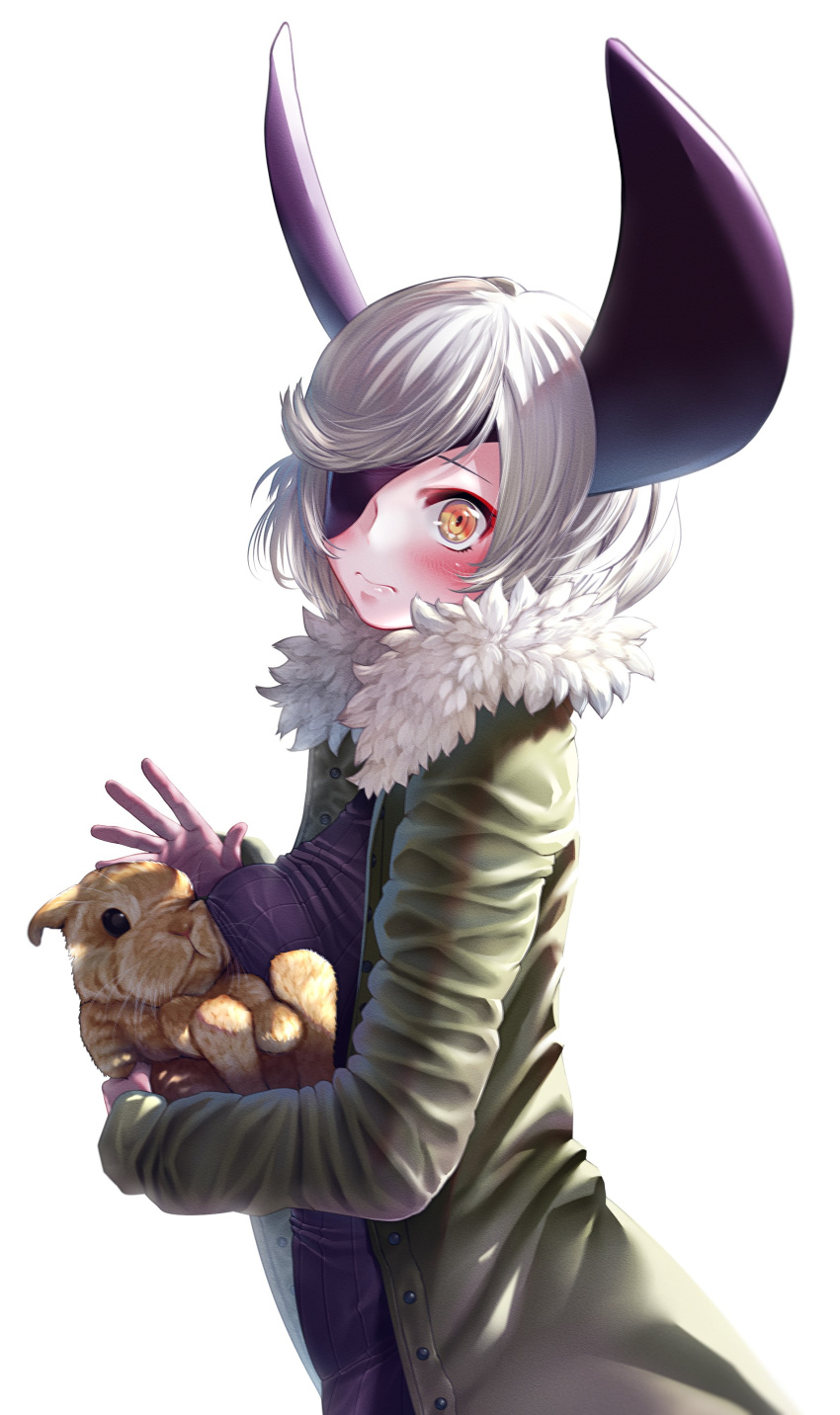 1girl, absurdres, animal, animal_ears, azamaru_(tenka_hyakken), bat_ears, closed_mouth, commentary_request