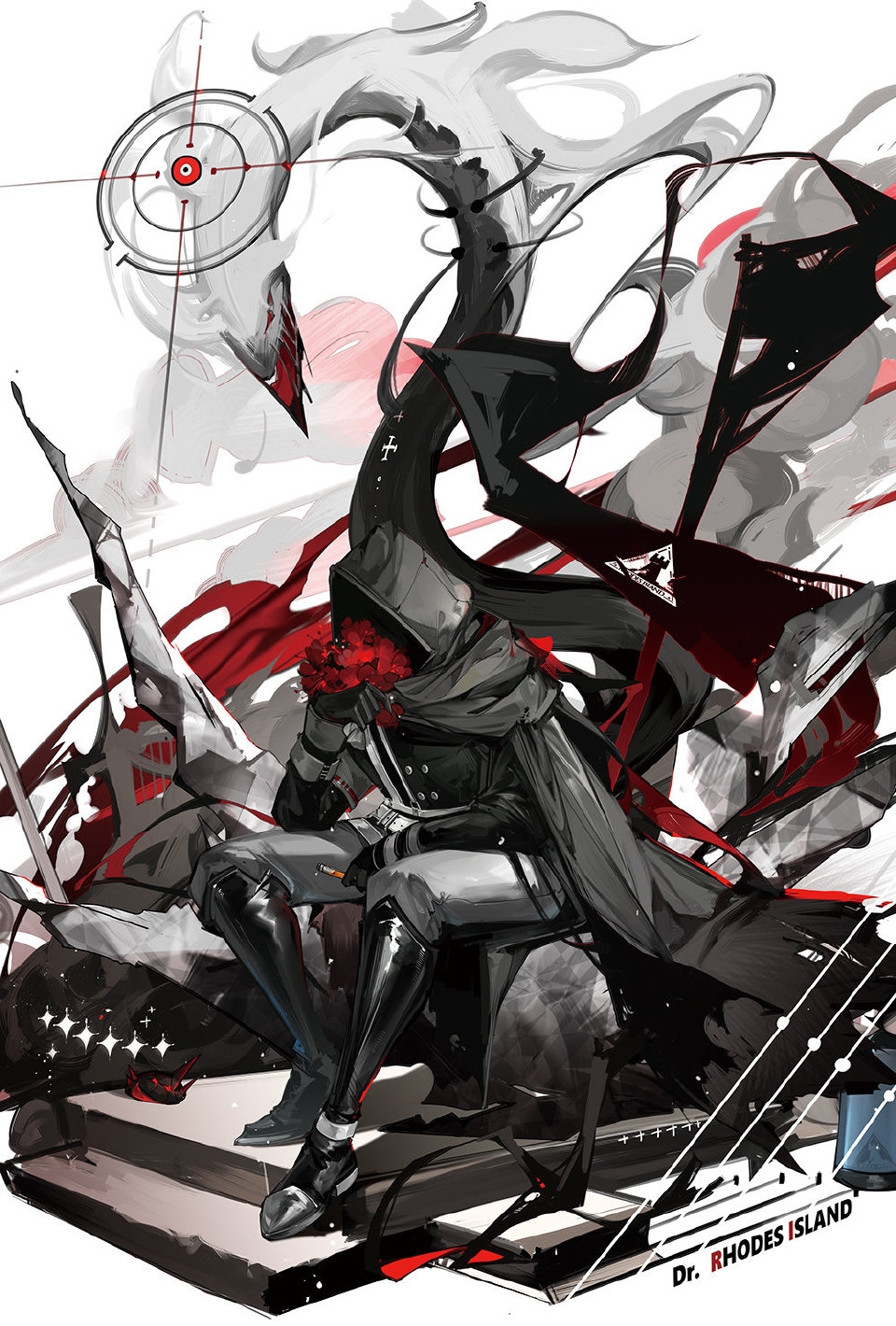 1other, alternate_costume, ambiguous_gender, arknights, belt, black_cloak, boots, chinese_commentary