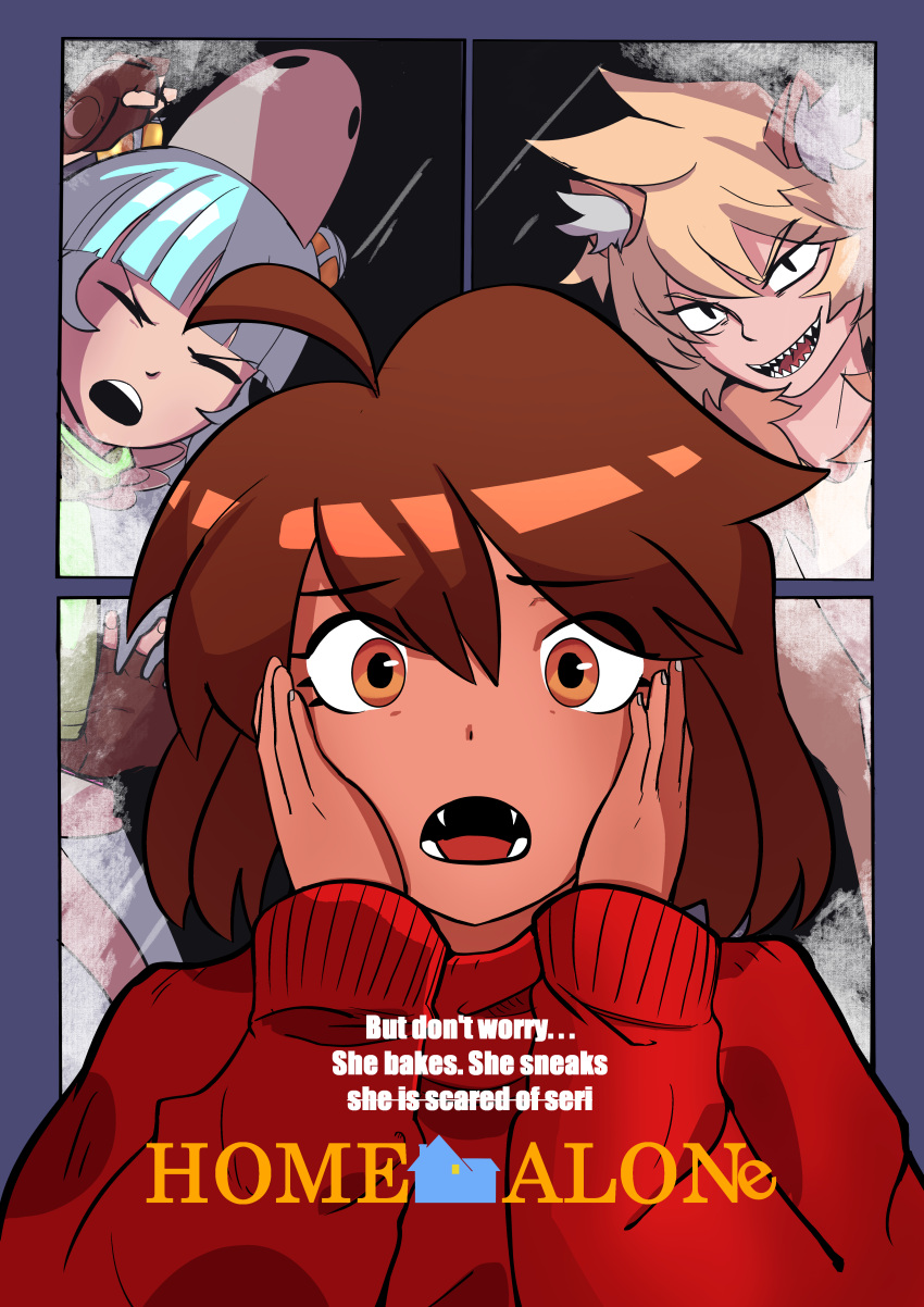 absurdres, cat_girl, christmas, drawing, hand_on_own_face, highres, home_alone, lion_tail