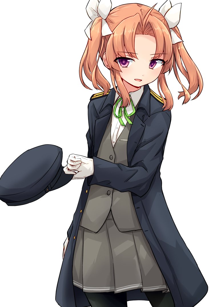 1girl, alternate_costume, black_coat, black_headwear, black_pantyhose, coat, collared_shirt, cowboy_shot