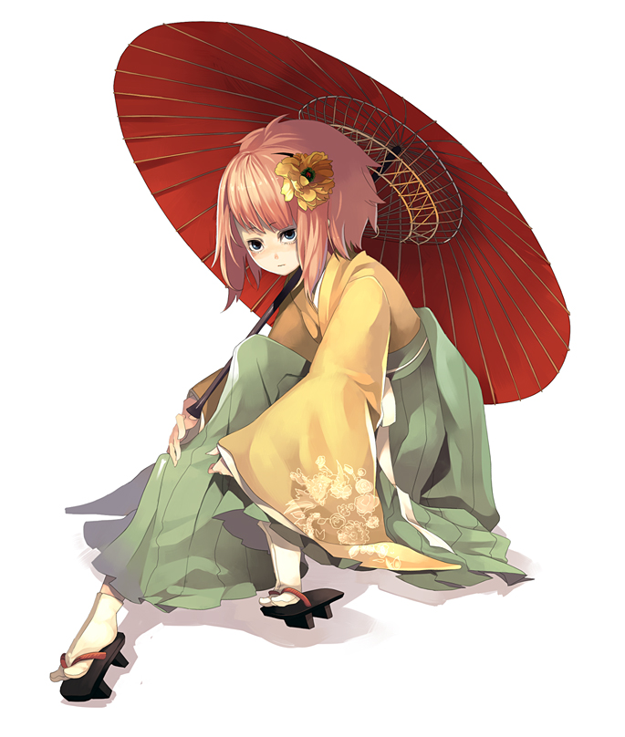 flower, hair_ornament, hieda_no_akyuu, japanese_clothes, pink_hair, riku_(artist), riku_(wana), short_hair, solo, touhou