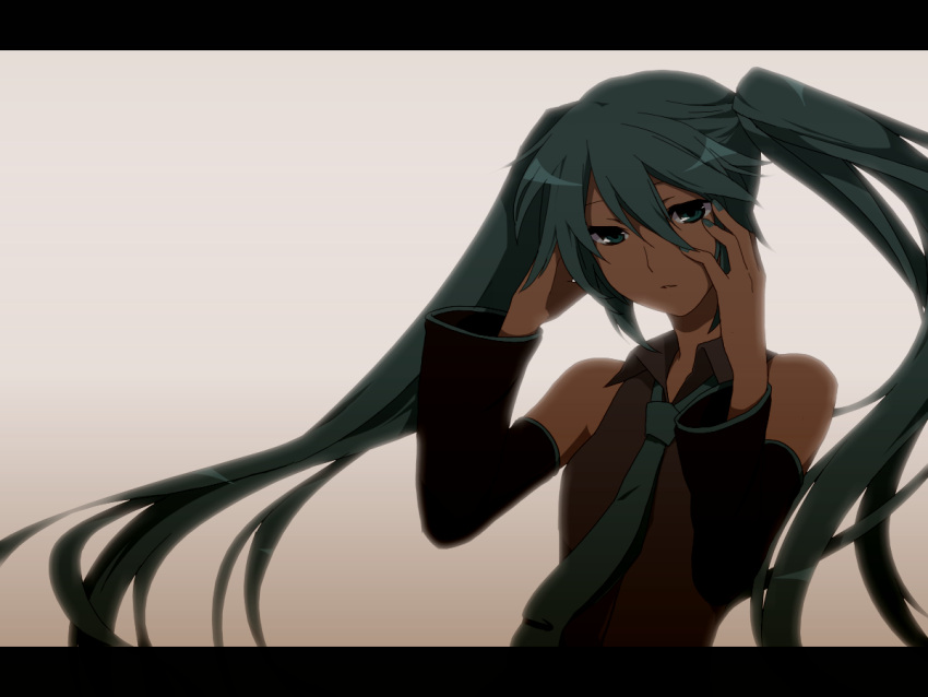 bad_id, detached_sleeves, hatsune_miku, long_hair, matsuda_mattsun, necktie, solo, twintails