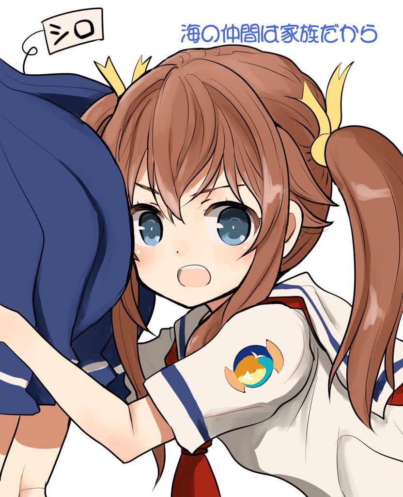 2girls, blue_eyes, brown_hair, hair_ribbon, high_school_fleet, hug, long_hair, looking_at_viewer
