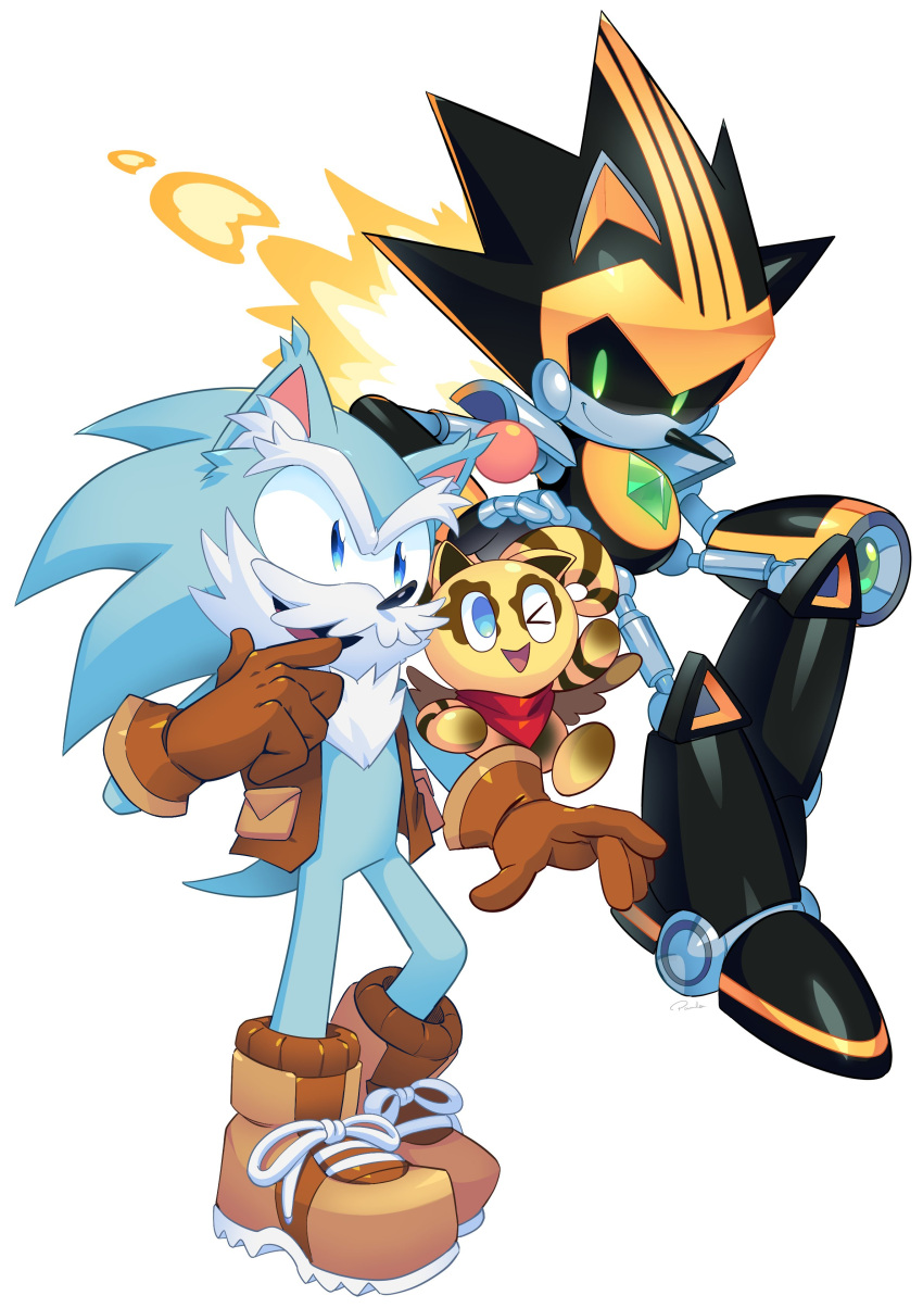 absurdres, animal_ears, arm_cannon, beard, blue_eyes, chao_(sonic), character_request, closed_mouth