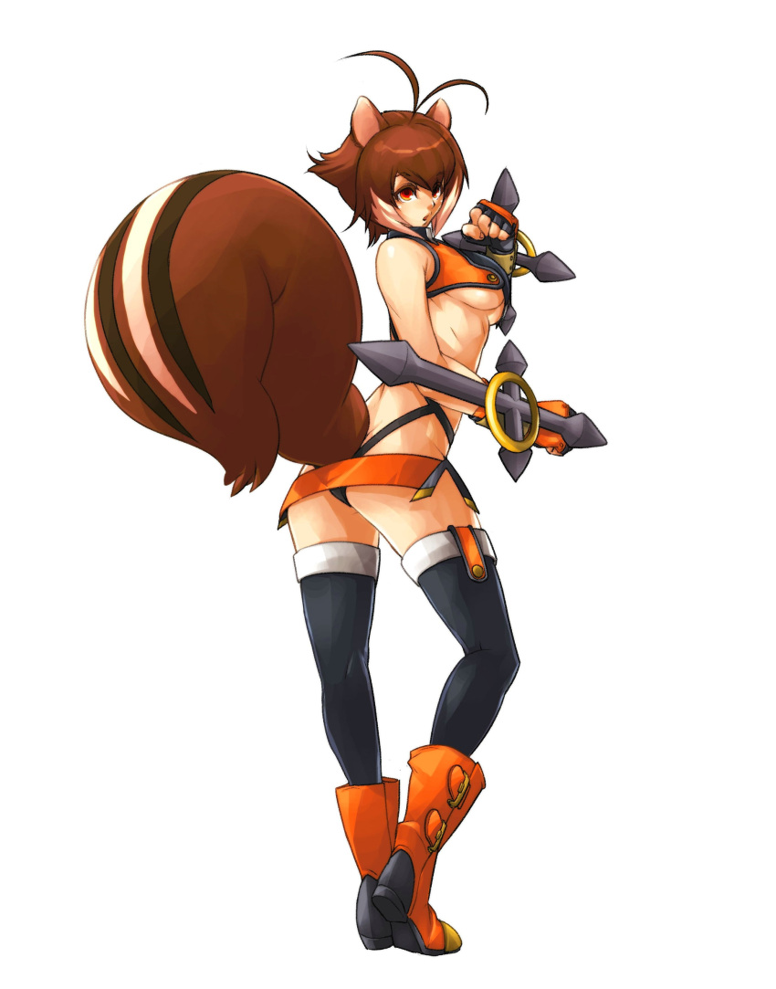 :o, animal_ears, antenna_hair, ass, black_legwear, blazblue, boots, breasts