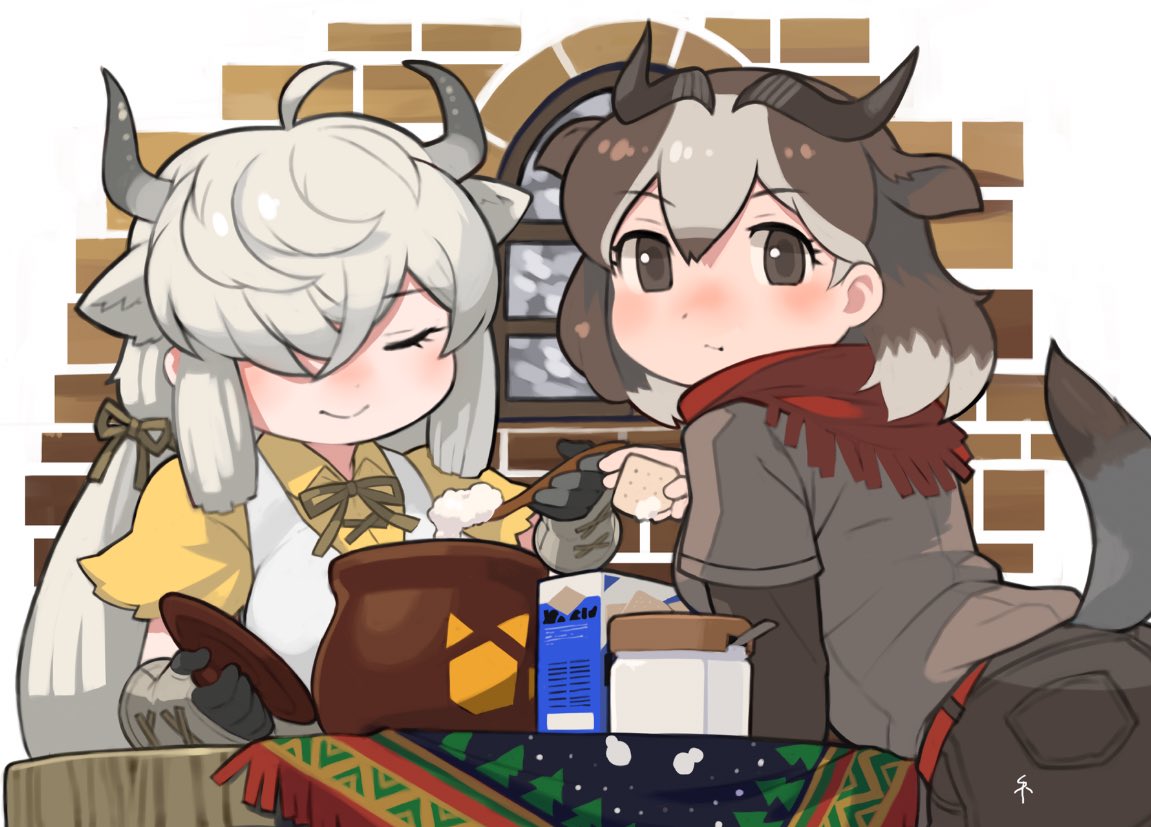 2girls, animal_ears, blush, bow, bowtie, brown_bow, brown_bowtie, brown_eyes