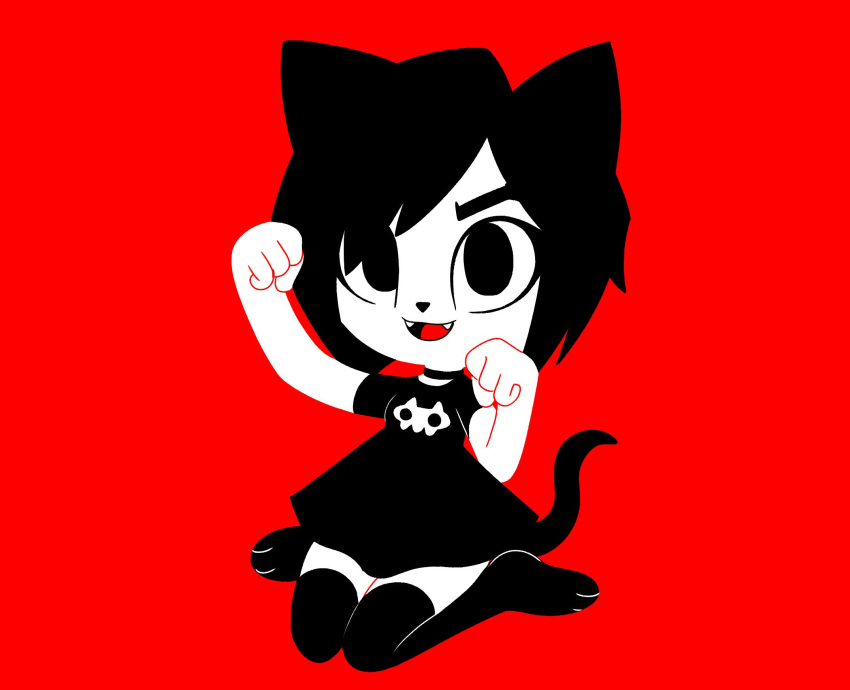 1girl, animal_ears, black_collar, black_hair, black_shirt, black_socks, cat, cat_ears