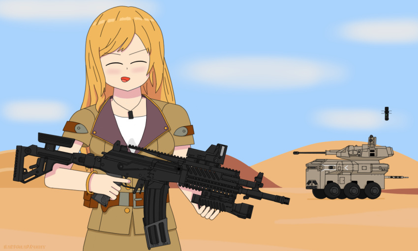 1girl, assault_rifle, bracelet, drone, galil_(girls'_frontline), girls_frontline, gun, imi_galil