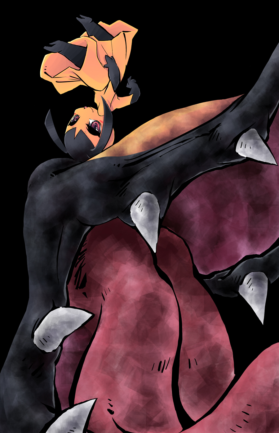 foreshortening, highres, mano_(shampoohatter), mawile, no_humans, pokemon, pokemon_(creature), simple_background