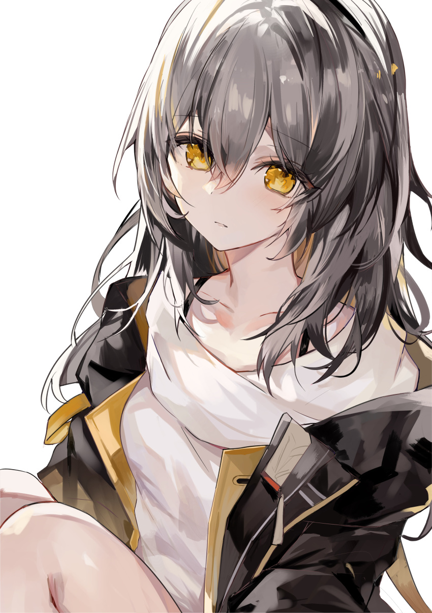 1girl, absurdres, black_jacket, blush, closed_mouth, collarbone, commentary, expressionless