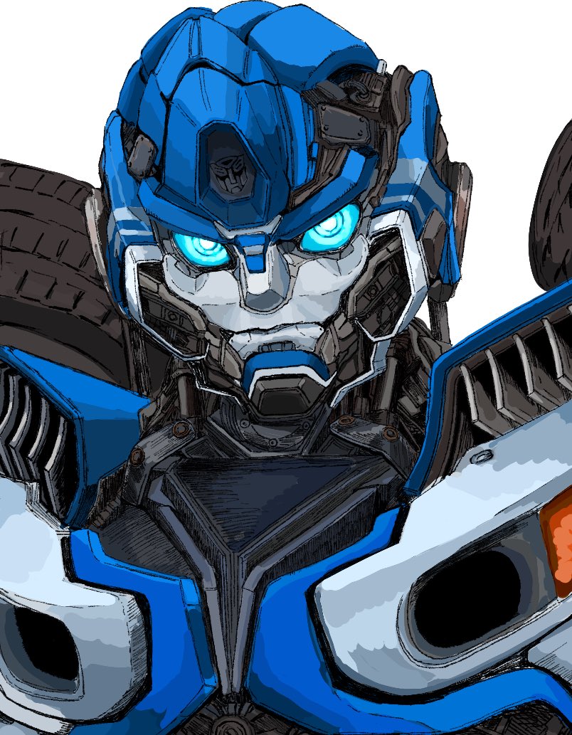 autobot, blue_eyes, frown, looking_at_viewer, mecha, mirage_(transformers), portrait, robot