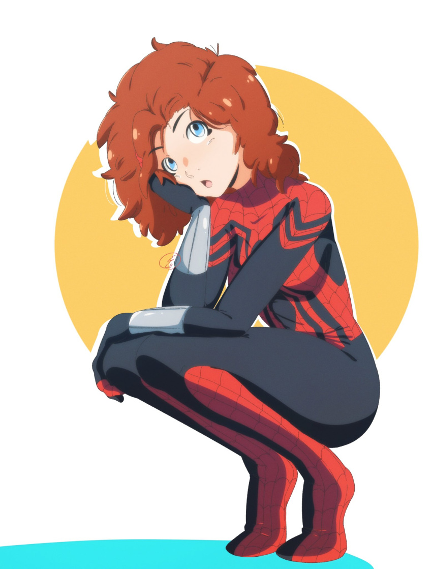 1girl, :o, aged_up, animification, black_bodysuit, black_gloves, blue_eyes, bodysuit