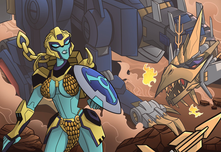 1girl, armor, bikini_armor, blue_eyes, blue_lips, blue_skin, bra, breasts
