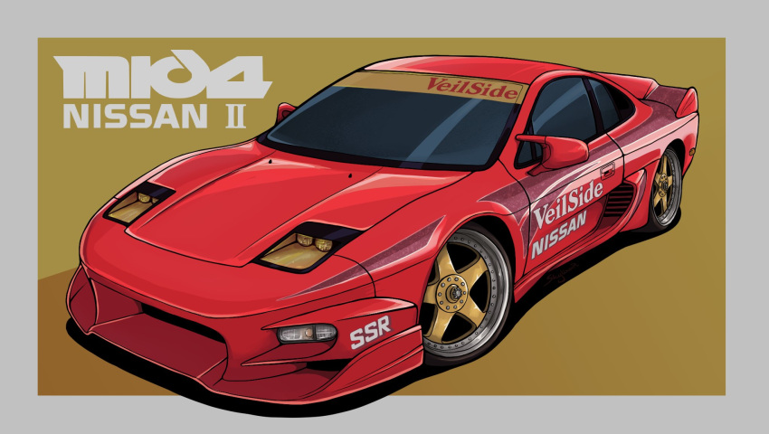 border, brown_background, car, grey_border, highres, motor_vehicle, nissan, nissan_mid4-ii, no_humans, original, shadow, skylinerpl, sports_car, vehicle_focus, vehicle_name, veilside