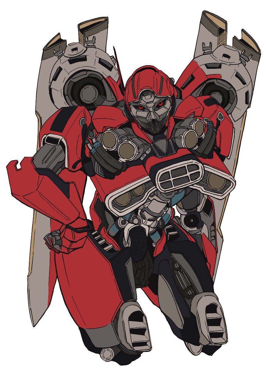 1girl, bumblebee_(film), clenched_hand, cowboy_shot, decepticon, hand_on_own_hip, highres, leaning_forward