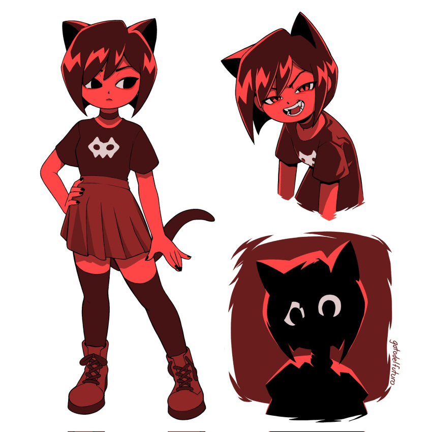 1girl, animal_ears, black_hair, black_shirt, black_socks, cat_ears, cat_girl, cat_tail