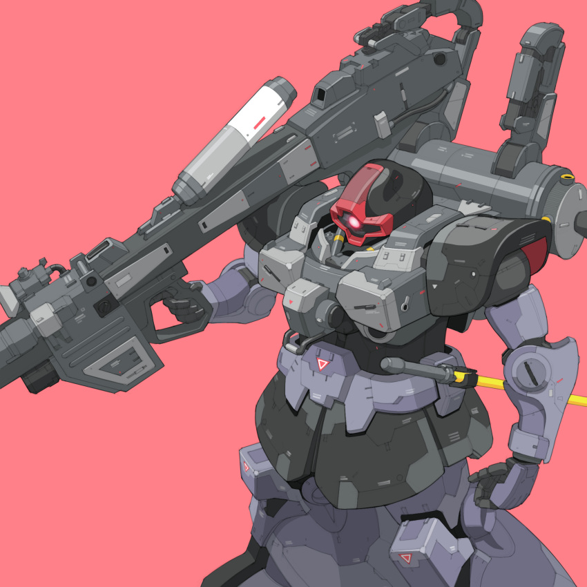 arm_at_side, bazooka_(gundam), bmwsb0, feet_out_of_frame, glowing, glowing_eye, gun, gundam