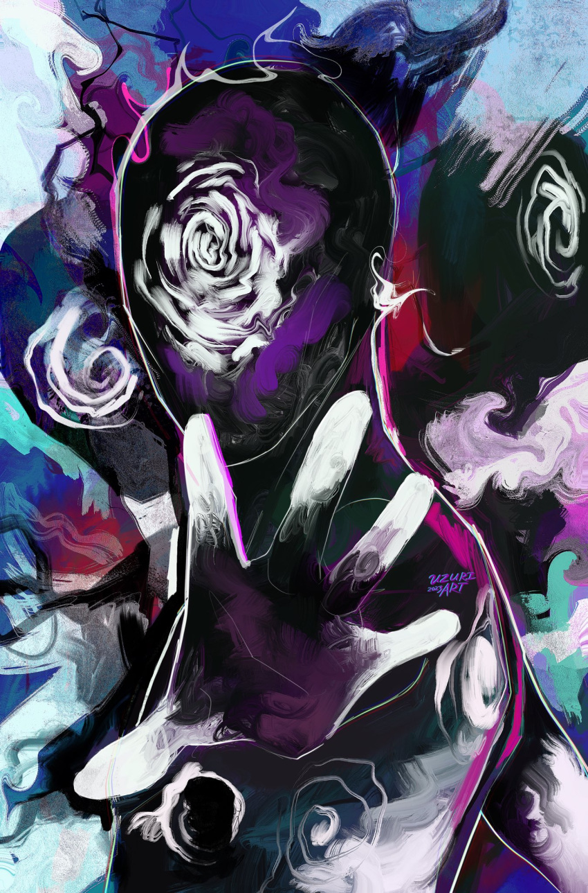 1boy, abstract, abstract_background, eldritch_abomination, highres, looking_at_viewer, marvel, open_hand