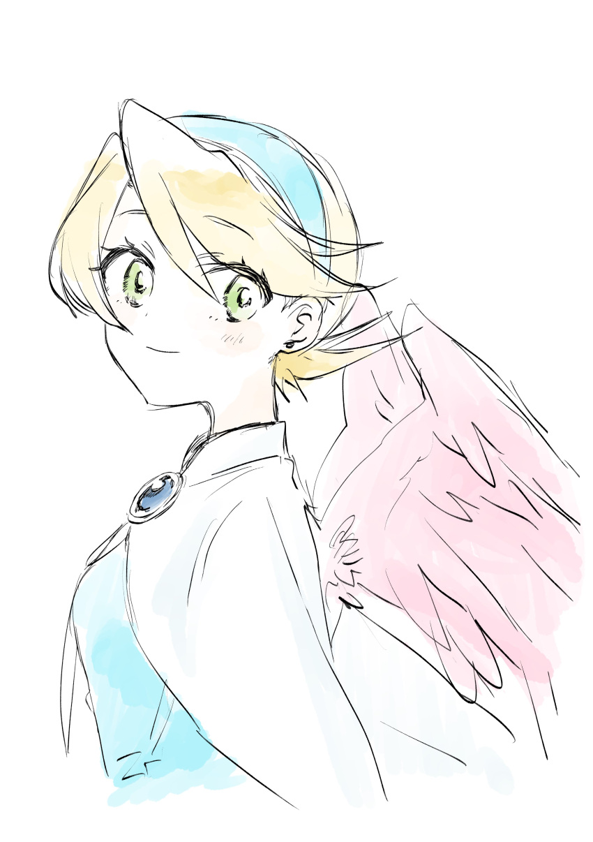 1girl, absurdres, angel_wings, blonde_hair, breasts, breath_of_fire, breath_of_fire_iv, brooch