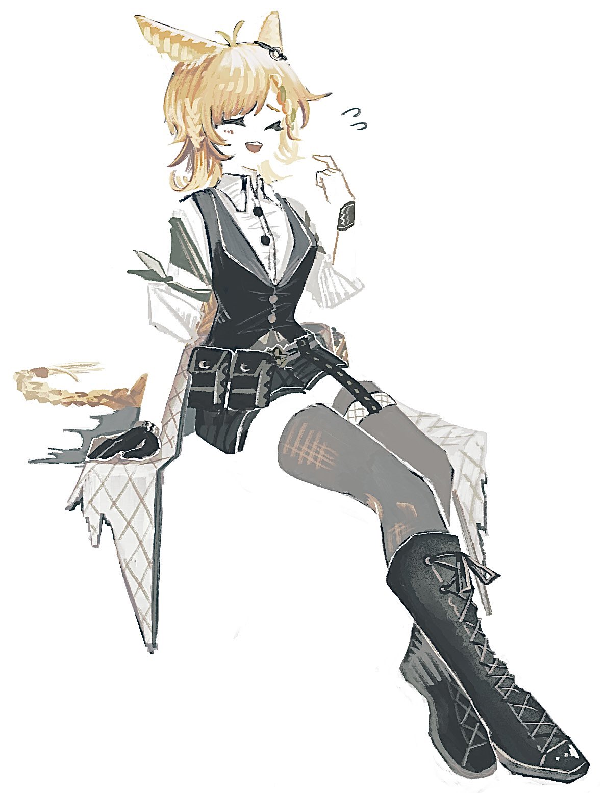 1girl, :d, ^_^, animal_ears, antenna_hair, arknights, black_footwear, black_gloves
