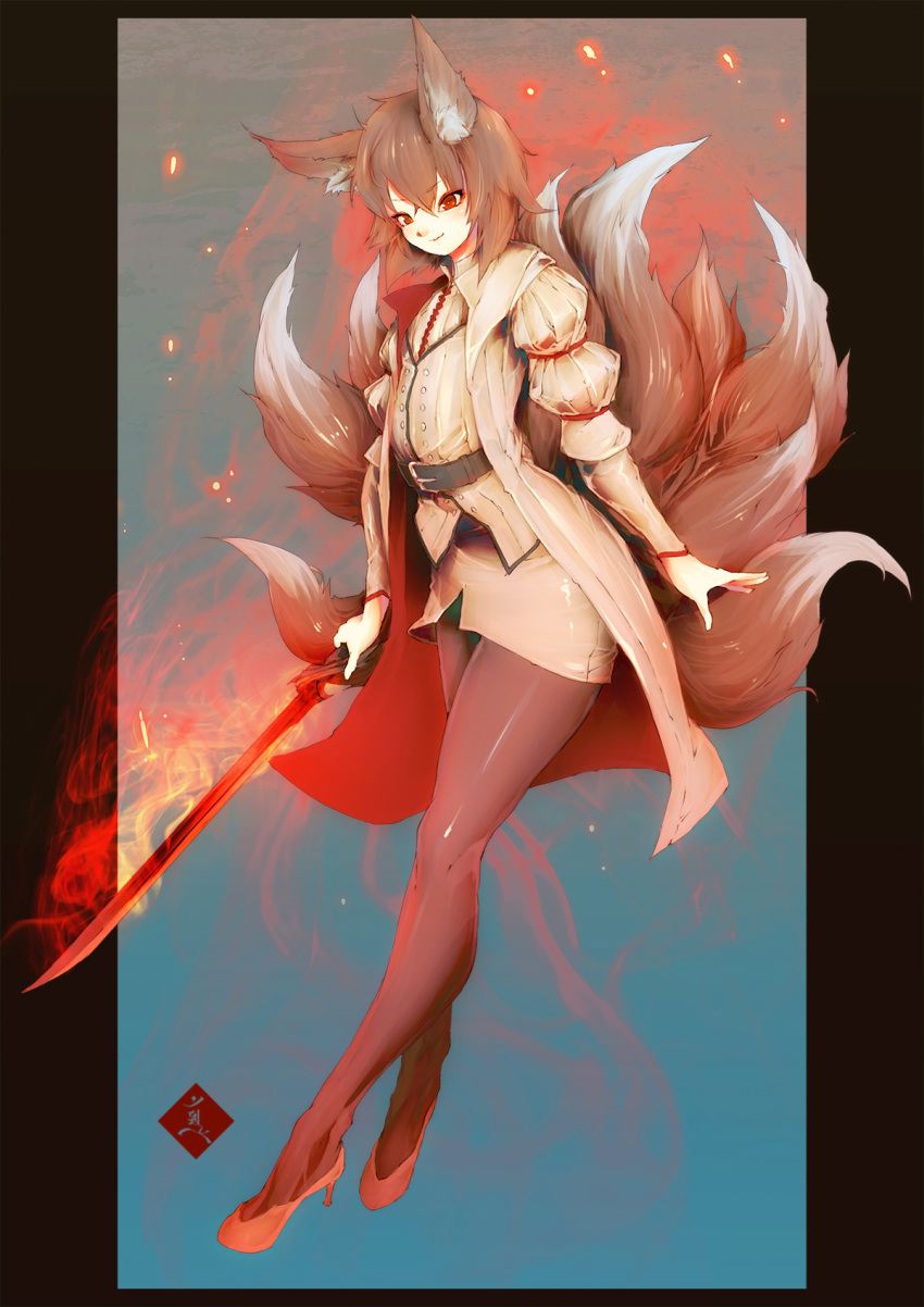 1girl, airi_(floofytail), animal_ears, belt, brown_hair, brown_tail, coat, commission