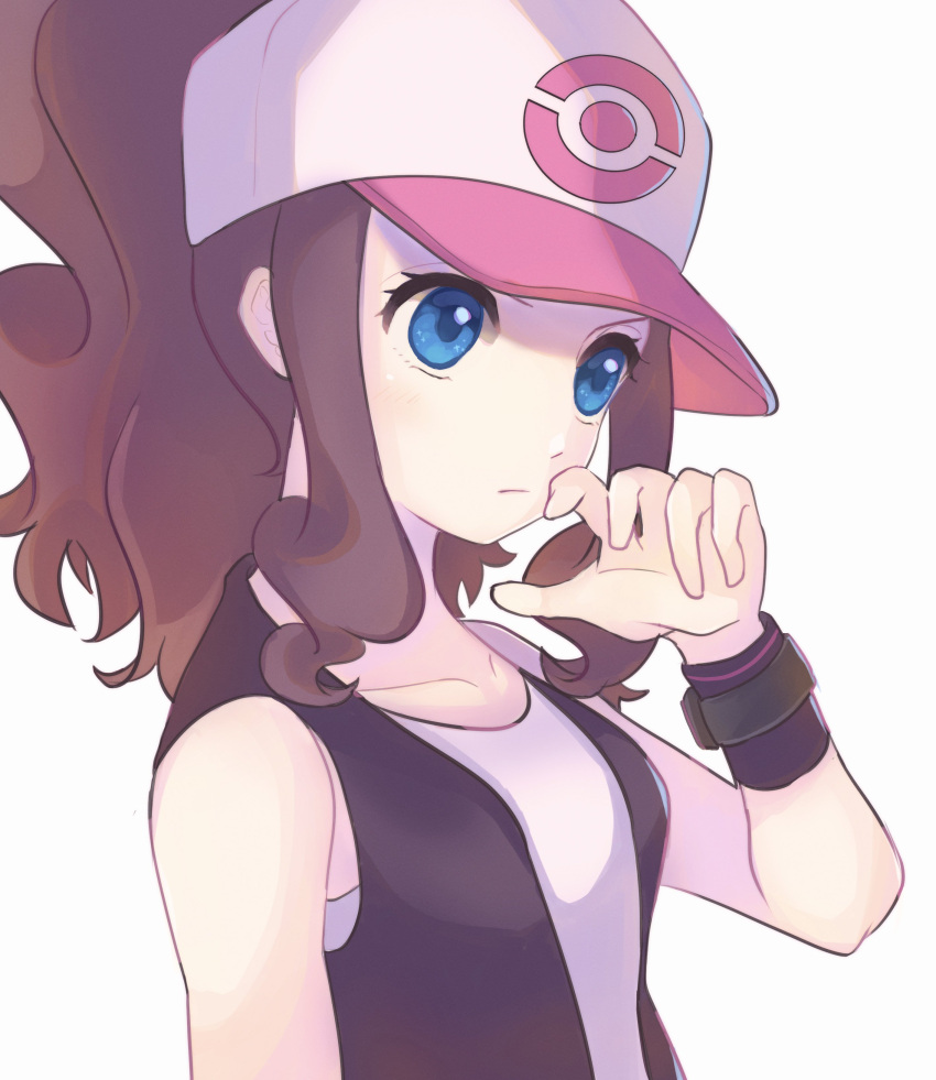 1girl, absurdres, baseball_cap, black_vest, blue_eyes, brown_hair, closed_mouth, commentary_request