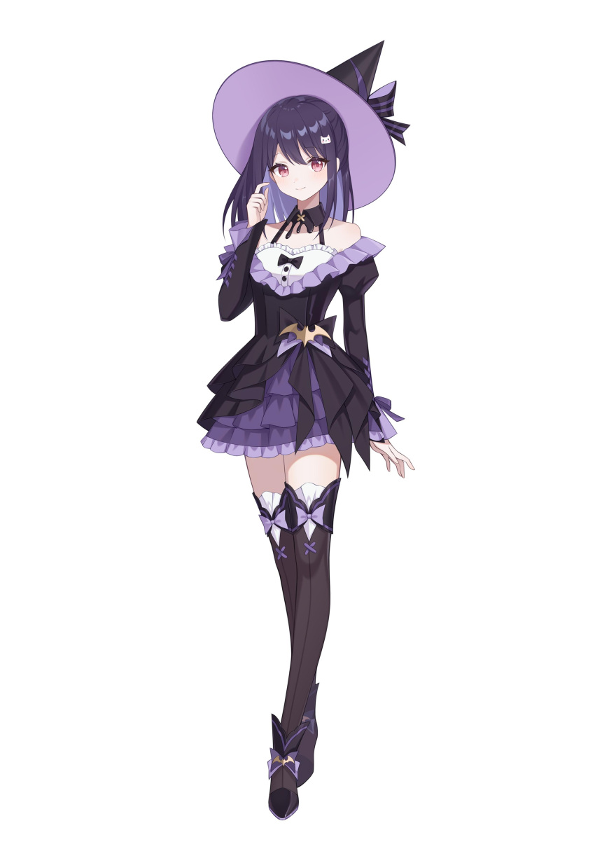 1girl, absurdres, bare_shoulders, bat_ornament, bcy, black_bow, black_dress, black_footwear
