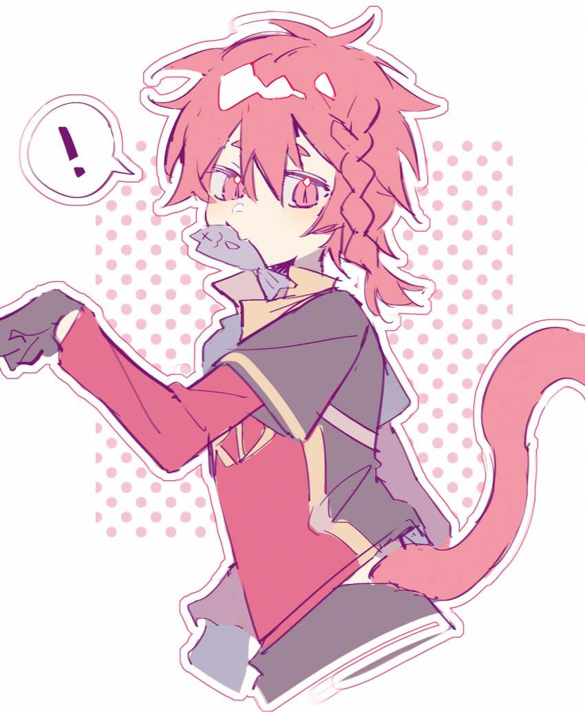 !, black_gloves, blue_lock, braid, cat_boy, cat_tail, collared_shirt, cowlick