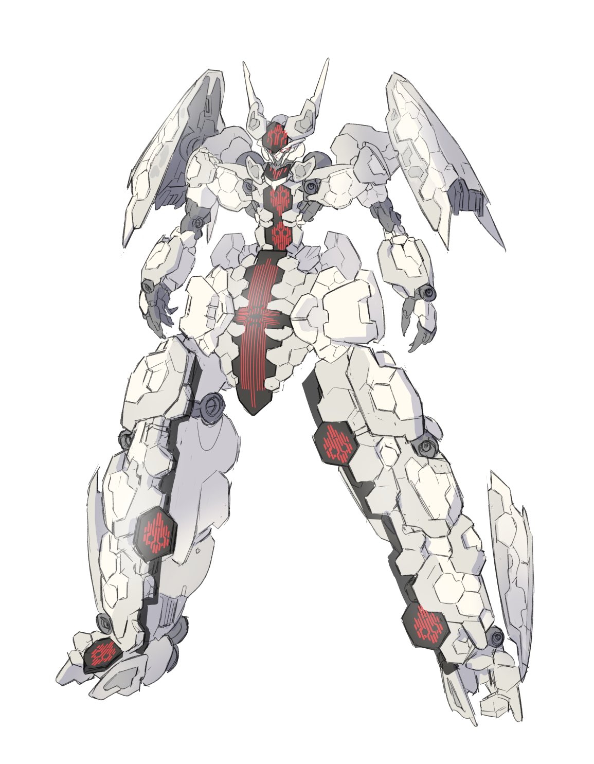 gundam, gundam_suisei_no_majo, highres, looking_down, mecha, mechanization, mobile_suit, ni~tsu_kashi, no_humans, open_hands, quiet_zero, robot, science_fiction, solo, white_background, white_eyes