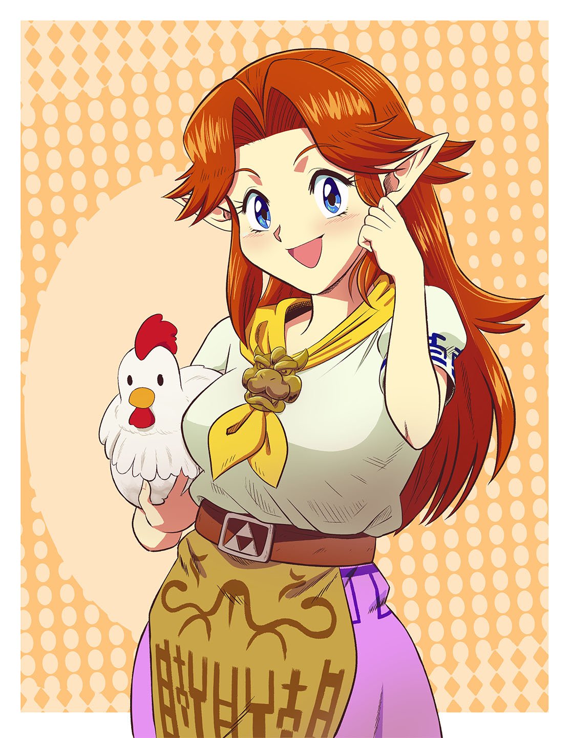 1girl, ascot, belt, bird, blue_eyes, breasts, brown_hair, brown_jabot