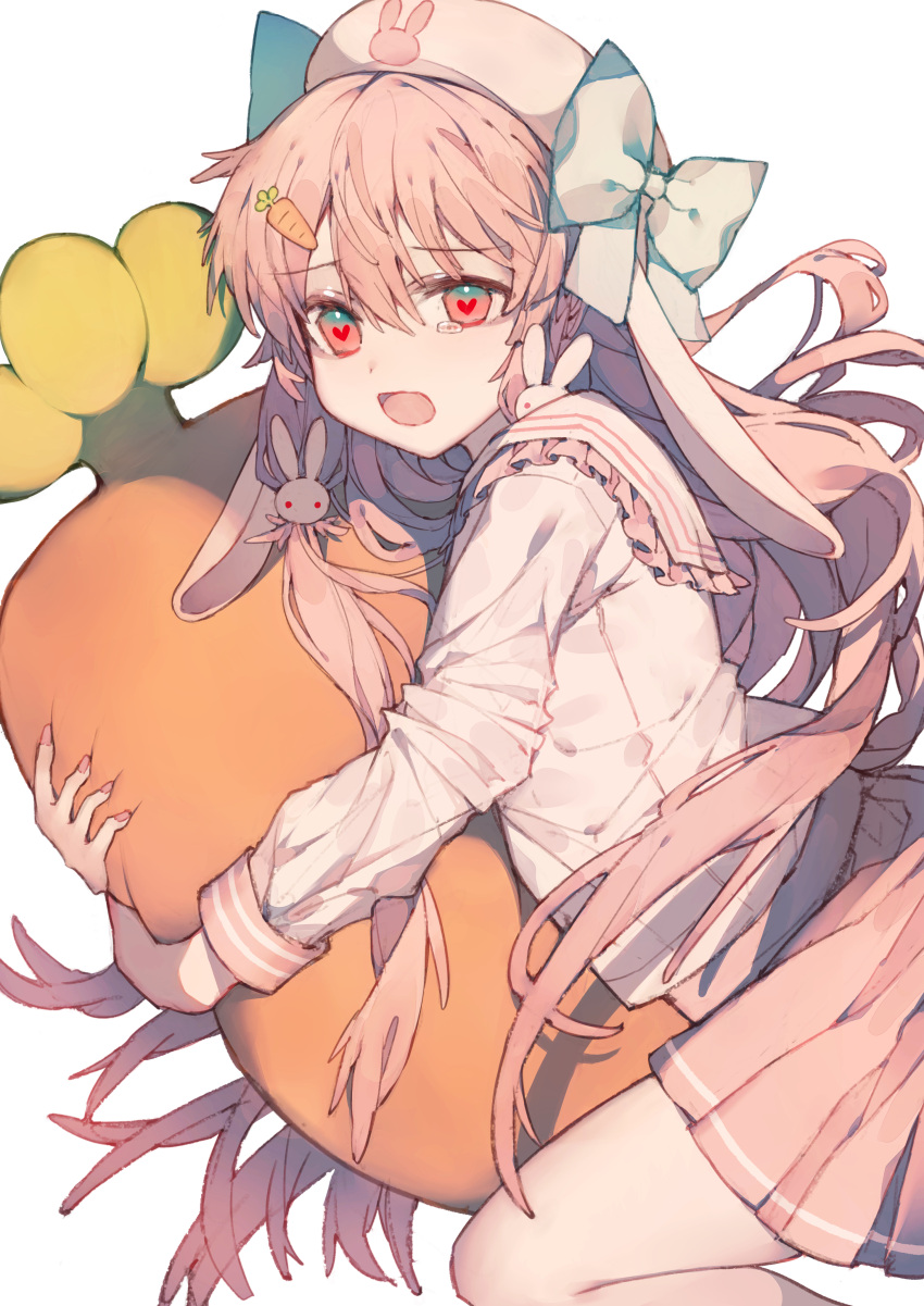 1girl, absurdres, animal_ears, bow, carrot_pillow, deep_(deep4946), gradient_eyes, green_eyes