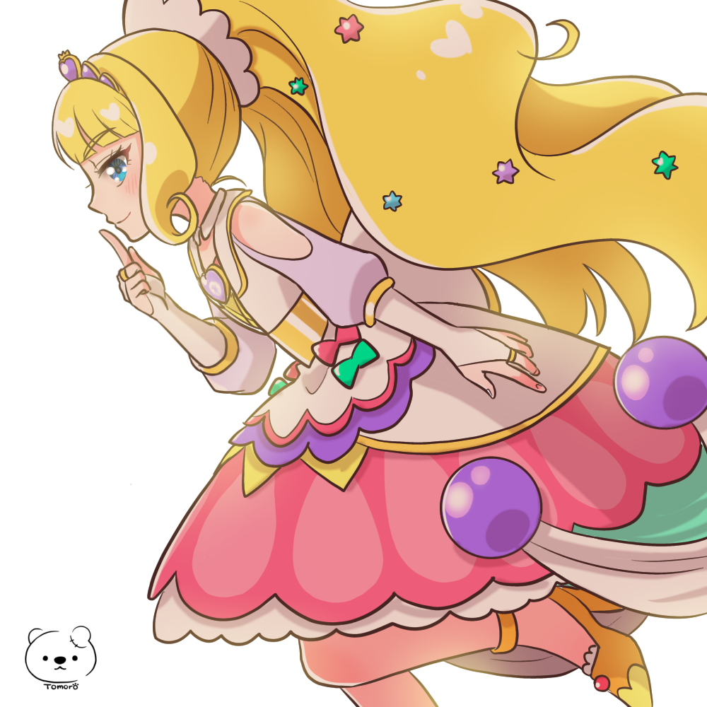 big_hair, blonde_hair, blue_eyes, bridal_gauntlets, brooch, choker, cure_finale, delicious_party_precure