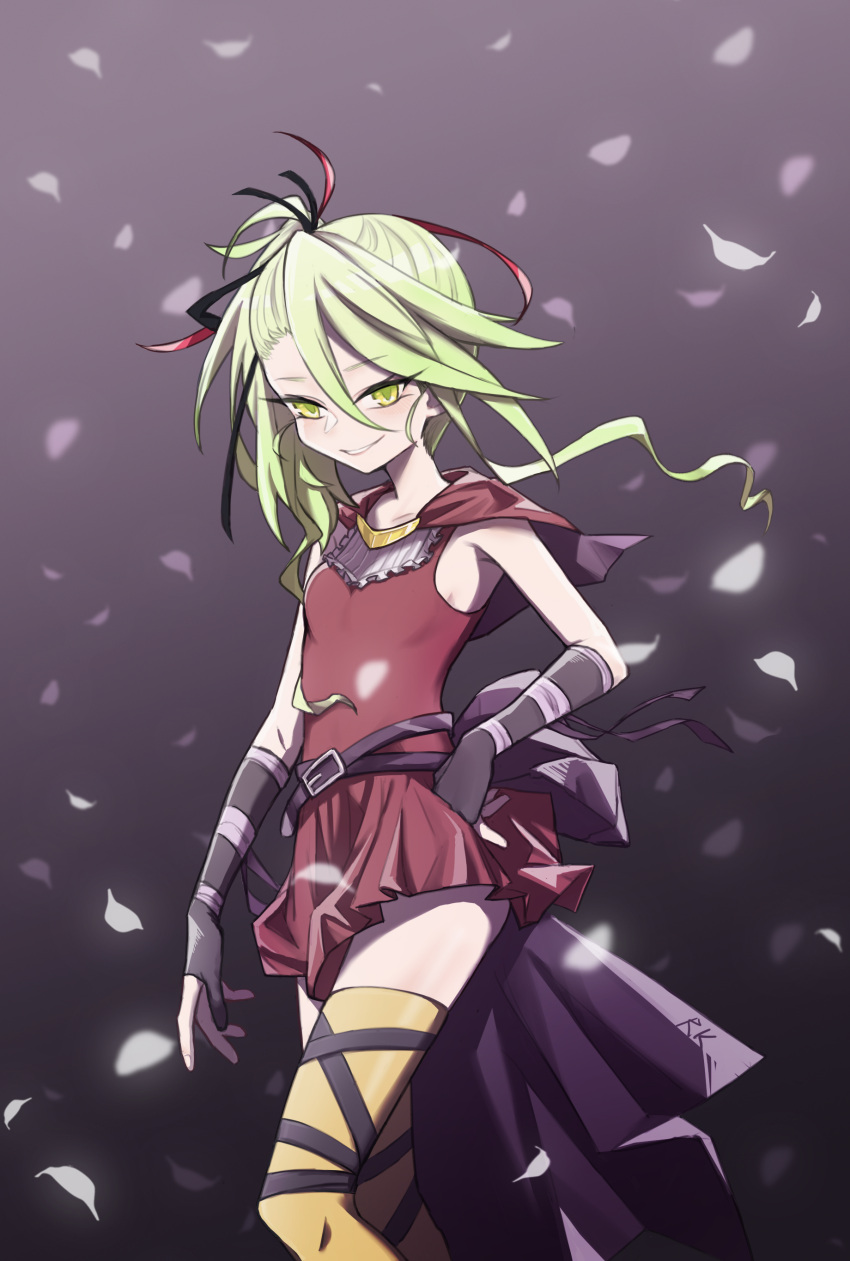 1girl, absurdres, belt, breasts, deathpolca, demons_roots, dress, feet_out_of_frame