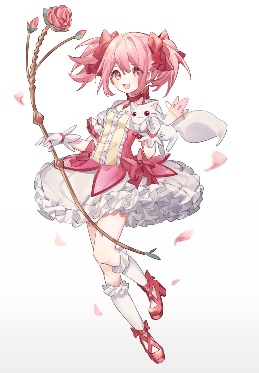 1girl, :d, absurdres, bow, bow_(weapon), bow_choker, bubble_skirt, buttons