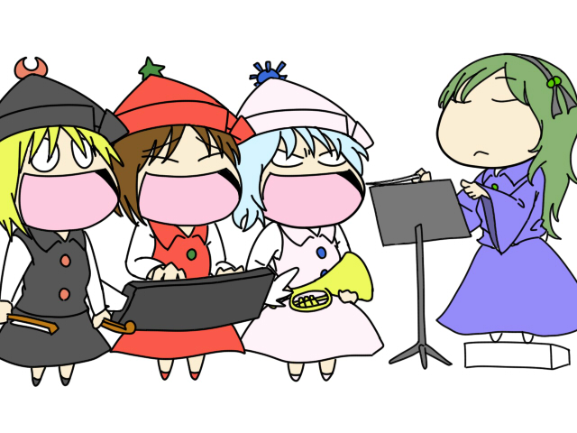 bad_id, layla_prismriver, lunasa_prismriver, lyrica_prismriver, merlin_prismriver, multiple_girls, touhou, tsunamayo, white_background