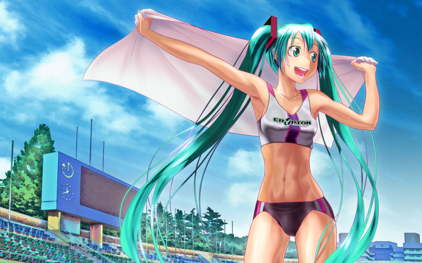 abs, aqua_eyes, aqua_hair, armpits, fingernails, hatsune_miku, highres, long_hair