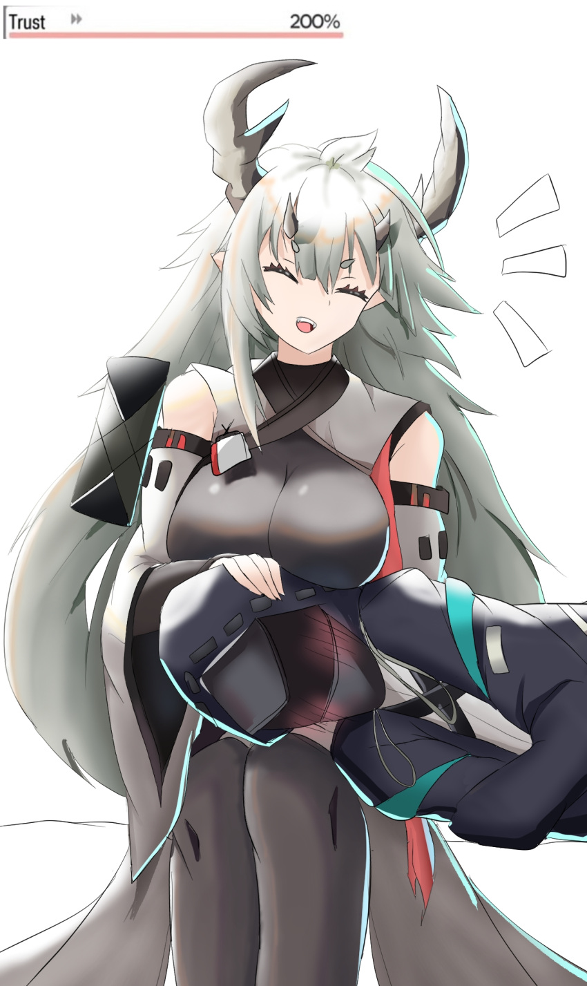 1other, ambiguous_gender, arknights, black_coat, black_jacket, blush, breasts, coat