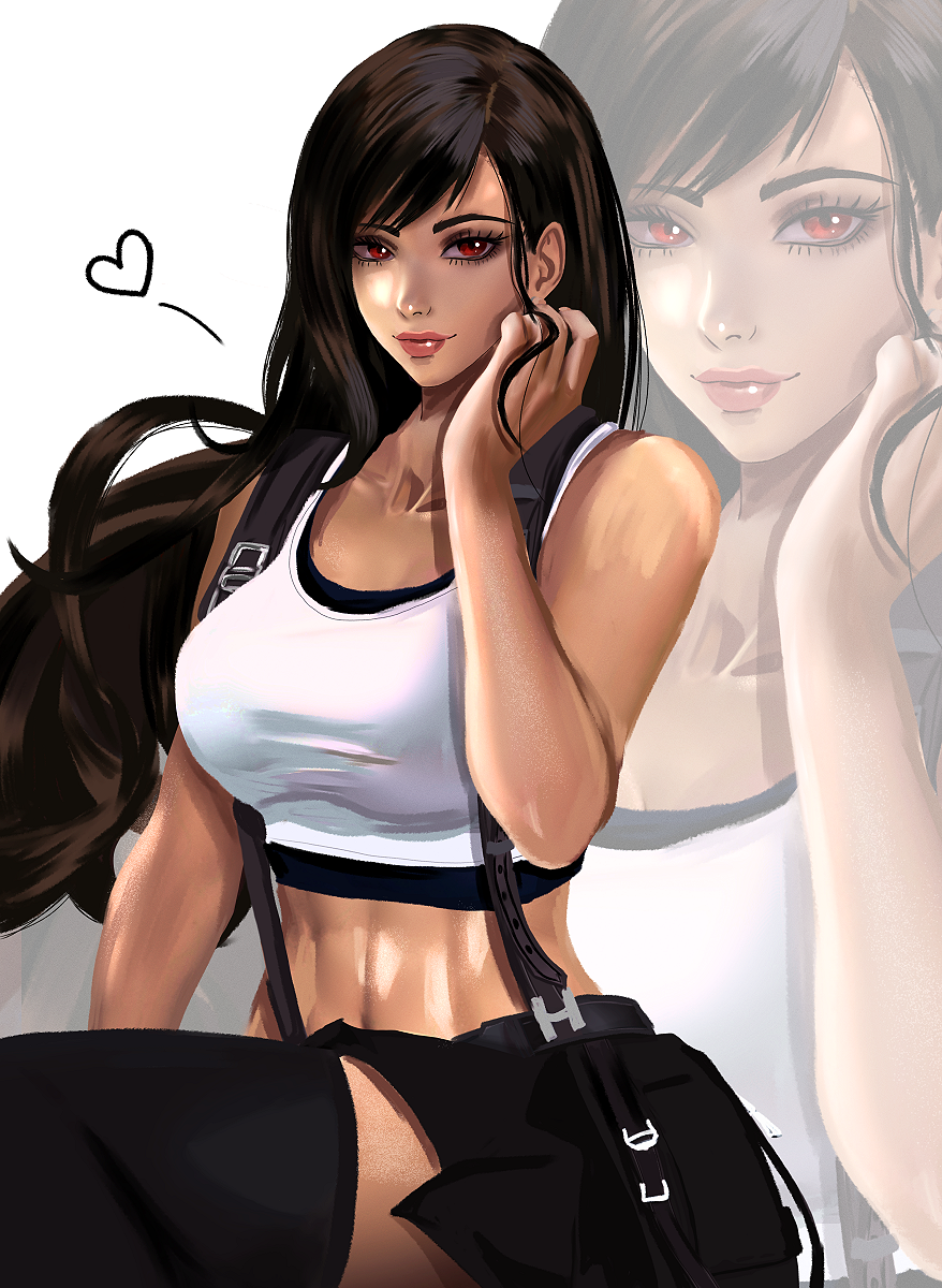 1girl, abs, bare_arms, bare_shoulders, black_hair, black_leggings, black_skirt, breasts